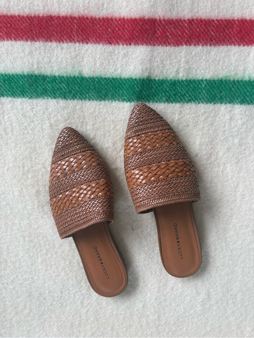 Lucky Brand Tan Woven Pointed-Toe Mules